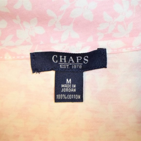 Chaps Womens Top Shirt Blouse Size M Pleated Front Floral Keyhole Pink White - Picture 4 of 4
